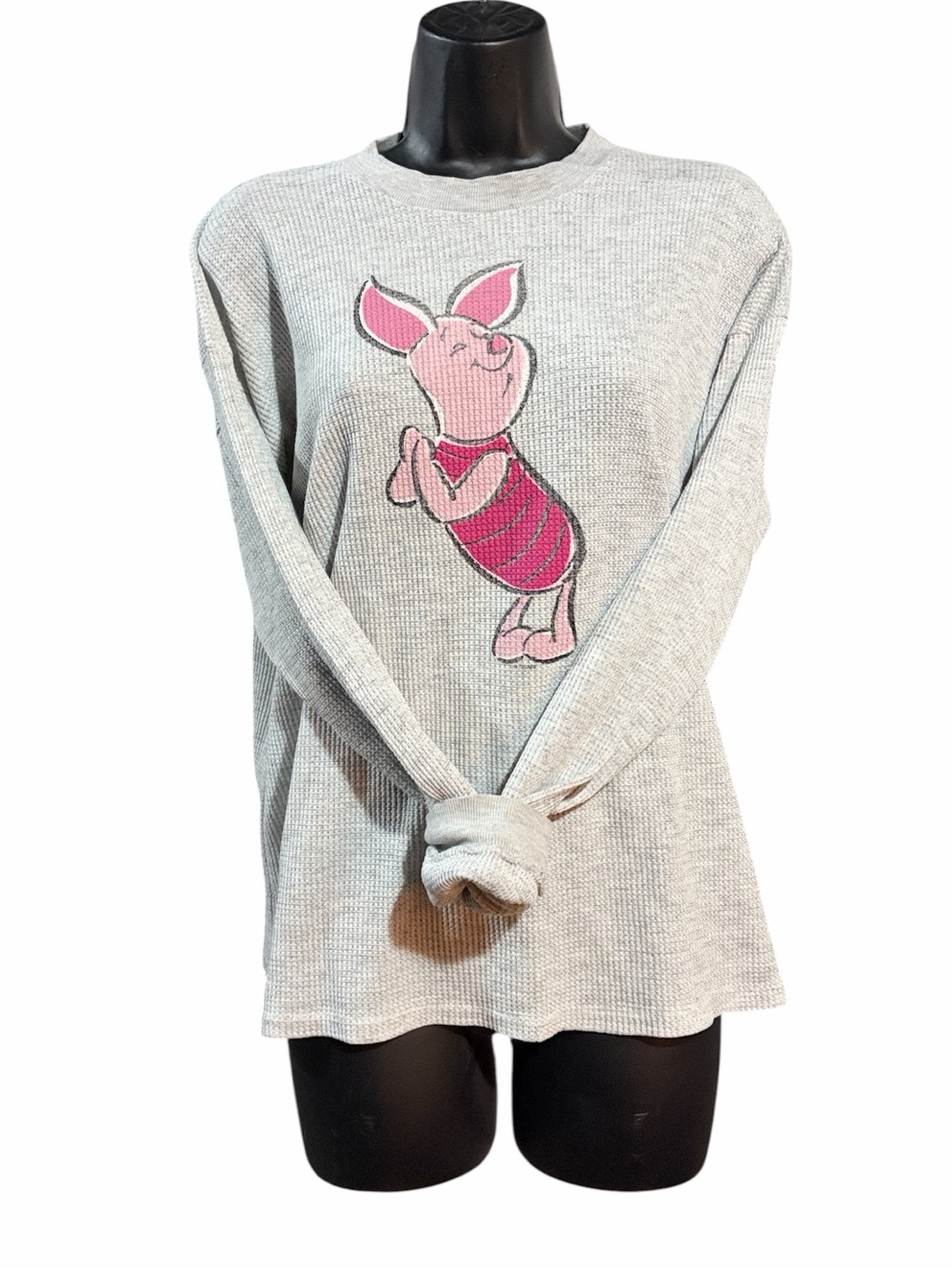 DISNEY Vintage Winnie the Pooh Piglet Long Sleeve Waffle Knit Long Sleeve Top